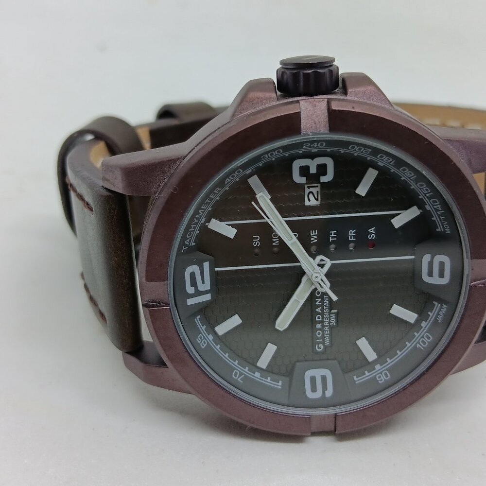 Giordano GD-50007-02 Men's 45mm Brown Multifunction Leather Strap Watch NEW BATT - Picture 6 of 12
